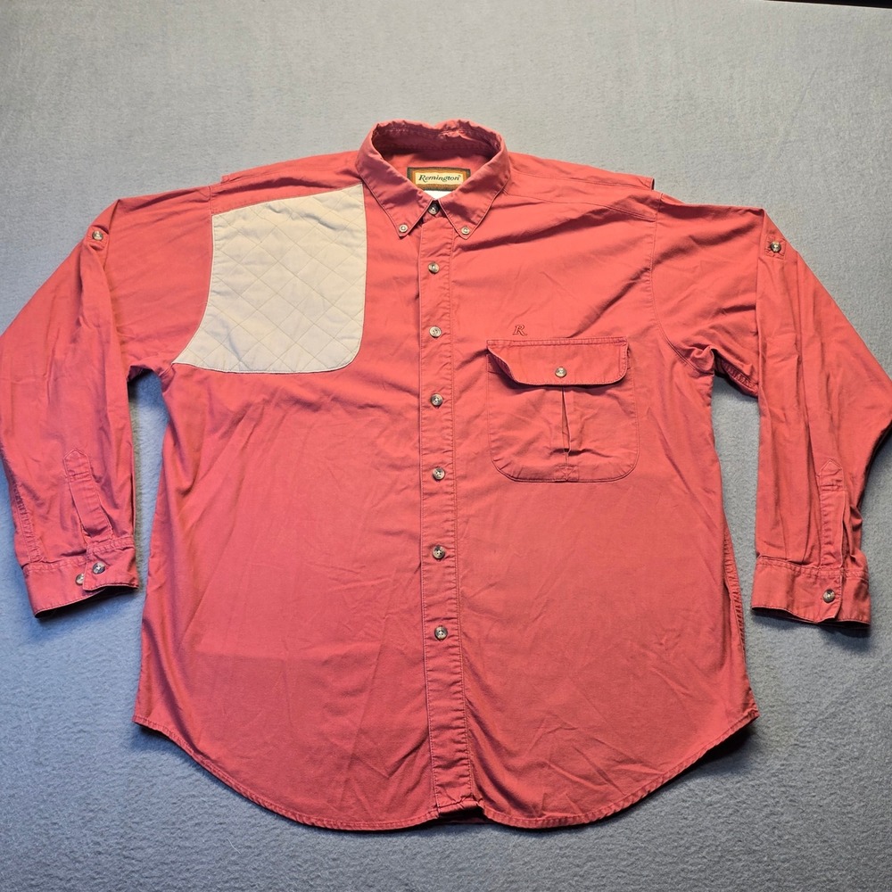 Remington Shooting Shirt Mens Large Red Quilted Shoulder Vented Hunting Cotton